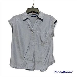 Blue and white strip shirt.